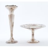 A George V silver vase, 20cm h, by Saunders & Shepherd, Birmingham 1911 and a silver bonbon dish,