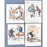 English School, early 19th c - Humorous Subjects, seven, all captioned, pen, ink and watercolour,