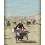 French School - Street Scene, oil on canvas, 21 x 17.5cm Good condition