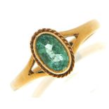 An emerald ring in 9ct gold, marks rubbed, 1.4g, size L½ Good condition