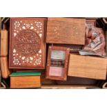Miscellaneous carved wooden boxes, puzzles and games, etc