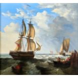 British Marine School, 19th c - A British Merchantman and other Shipping Entering a Harbour, oil