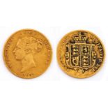 Gold coin. Half sovereign 1857
