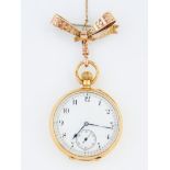 An 18ct gold keyless lever lady's watch with enamel dial, in plain case, the back engraved with