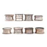 Eight Victorian and later silver napkin rings, various makers and dates, 4ozs Good condition