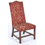 A mahogany side chair, 19th c, in George II style, covered in close nailed red damask, seat height