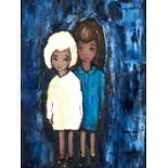 Dutch or German School, mid 20th c - Two Children, signed indistinctly and dated '63, oil on