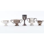 Five miniature silver trophy cups, 5cm h and smaller, various makers and dates, 20th c, 11ozs