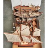 Eleven wood and other model sailing ships and other vessels, late 20th c,  to include yachts and a