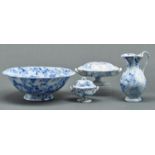 A group of Copeland blue printed earthenware chamber articles, mid 19th c, Pompeian shape,