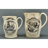 Two creamware jugs, c1780-1800, printed in black with glee singers, one with open score inscribed