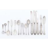 Miscellaneous small silver and silver hafted flatware Some wear and damage