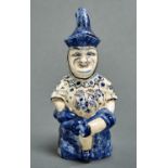 A Delft style blue and white earthenware Toby jug and cover, 20th c, 34cm h, spurious AK monogram