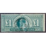 Great Britain Postage stamps 1911-13 Somerset House £1 green with part 'GUERNSEY' O.D.S. centred