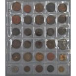 Thirty, mainly George III, base metal coins and tokens, several gilt Apparent from image