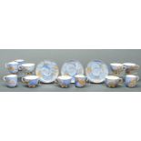 A set of six aesthetic or 'Japanesque' Royal Worcester tea cups, five coffee cups and three saucers,