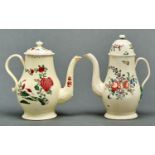 Two creamware teapots and covers, Staffordshire or Yorkshire, c1775, of baluster shape with leaf