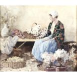 Percy Lancaster RI (1878-1951) - A Flower Seller, signed with monogram,  watercolour, 23 x 26.5cm