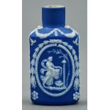 A Wedgwood dark blue jasper dip scent bottle, late 19th c, sprigged to either side with an oval