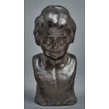 British School, 20th c - Portrait Bust of a Woman, bronze, indistinctly signed Anna..., dated 1924