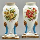 A pair of Powell and Bishop bone china vases, 1876-8, in the form of amphorae on three turquoise and