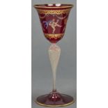 A Venetian drinking glass, 20th c, the enamelled and gilt bell shaped bowl with a continuous