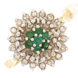 An 18ct gold diamond and emerald ring, 4.5g, size K