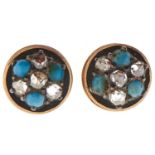 A pair of Victorian rose diamond, turquoise and gold studs, 2.2g
