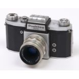 A Praktica FX SLR 35mm camera, with Carl Zeiss Jena Tessar 50mm F2.8 lens, with original case In