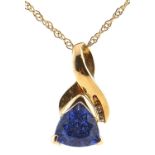 A tanzanite and diamond pendant, in gold marked 14k and gold necklet marked 14kt, 2.5g