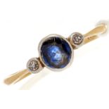 A diamond and sapphire ring, in gold marked 18, 1.8g, Size N