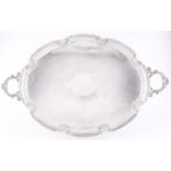 A Victorian gadrooned oval EPNS tea tray, c1900, 75cm l, by Joshua Maxfield & Sons, maker's mark and