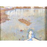 Robert Shantz, 20th c - Pushkar Lake from Balcony, with inscription verso, oil sketch on canvas