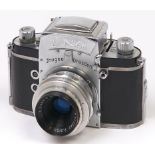 An Ilhagee Exa V 35mm camera, c1959-60, with E Ludwig Meritar 50mm F2.9 V lens In apparently working