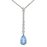 A diamond and aquamarine necklet, diamond approx. 0.68ct, aquamarine approx. 2.5ct, in white gold