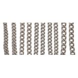 Five silver bracelets, adapted from alberts, c1900, various lengths, links individually marked,