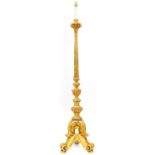 A Venetian giltwood standard lamp, 20th c, of alter candlestick form, inset with mirror glass, 154cm