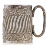 A Victorian silver christening mug, spiral fluted within foliate scroll bands, 6.5cm h, Birmingham