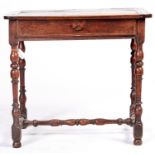 A French provincial walnut side table, early 18th c, the boarded top with cleated ends and front,