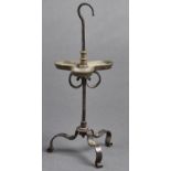 A brass and wrought iron adjustable oil lamp or porte chaleil, France or Switzerland, 17th/early