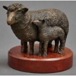 A bronze sculpture of a ewe and lambs, cast from a model by Juliette Simpson, 20/21st century,