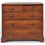 A Victorian oak chest of drawers, on bracket feet, 92cm h; 100 x 51cm Top surface badly stained