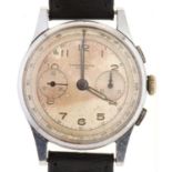 A Swiss stainless steel gentleman's chronographe wristwatch Dial age toned, apparently working