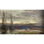 C Keene, 1901 - Two Fishing Boats in a Harbour, signed and dated, oil on canvas, 14 x 24.5cm Good