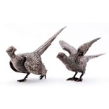 A pair of Elizabeth II silver pheasant table ornaments, 15 and 14cm l, by Edward Barnard and Sons