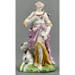 A Thuringian figure of Diana the Huntress, c1780, in flowered gown, holding a bow in her left