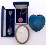 An Edwardian heart shaped silver sleeved velvet trinket box with pin cushion ltd, 90mm l, maker's