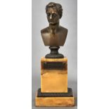 A French bronze bust of Lord Byron, c1840, on milled socle, light brown patina rubbed slightly, on