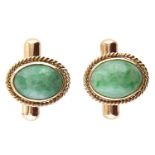 A pair of South East Asian gold and jade cuff links, marked 14k, 8.3g