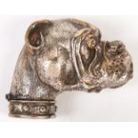 A silver plated reproduction vesta case in the form of a boxer dog, 5cm h Good condition